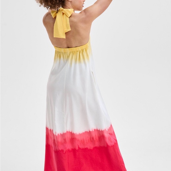 INC International Concepts Yellow White Pink Backless Halter Maxi Dress - Picture 4 of 6